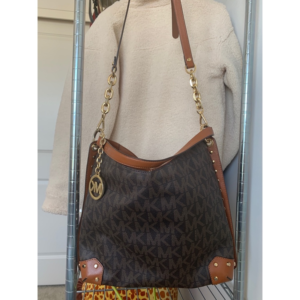 MK Large Brown Signature Logo Shoulder Bag